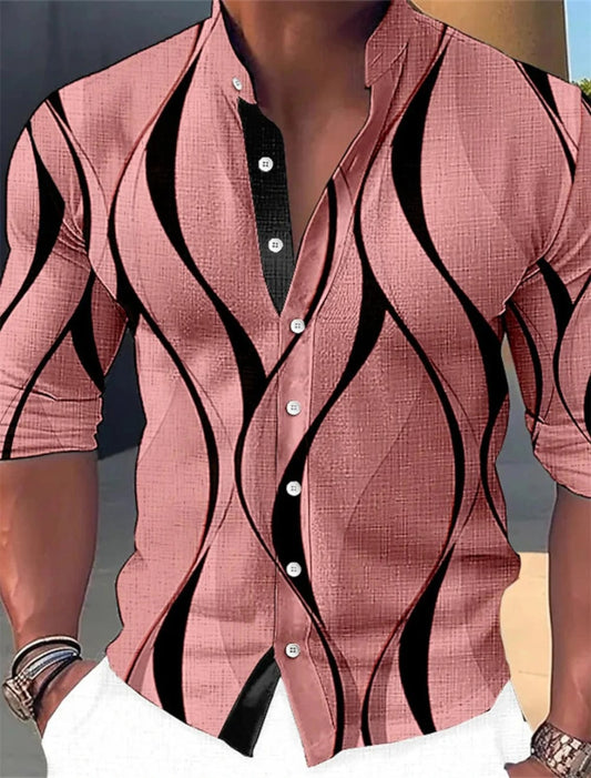 2024 New Men's Geometric Standing Neck Long sleeved Printed Clothing Outdoor Fashion Street Fashion Designer Casual Plus Size - SHOWLU FASHION STORE