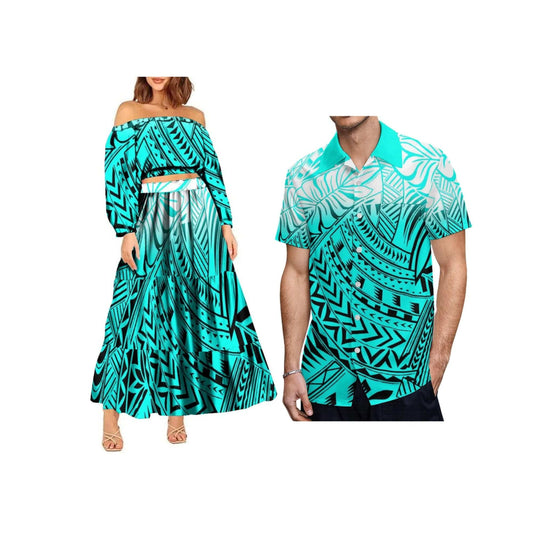 2024 Trendy 2 Piece Set Custom Polynesian Tribal One Shoulder Long Sleeve Crop Top Maxi Skirt Plus Size Womens Sets Dress - SHOWLU FASHION STORE