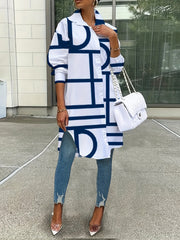 Elegant Women's Long Sleeve Shirt with Unique Print & Button Detail - Casual Polyester Blend, Machine Washable