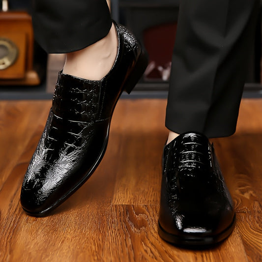 Men's Sleek Pointed-Toe Loafers - Black Crocodile Texture Slip-On Shoes for Business Casual, Party & Casual Attire SHOWLU FASHION STORE