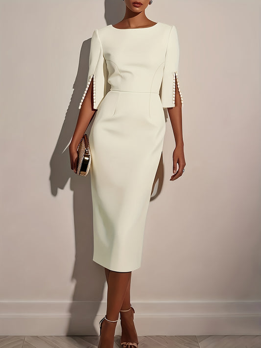 Women's Elegant White Formal party dress - Chic Business, Slim-fit pencil skirt with flared hem, Machine Washable for Weddings, galas, and professional events - Year-Round Sophisticated Attire, Formal Dresses, Wedding Guest A