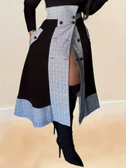 Plaid Combo Button Skirt