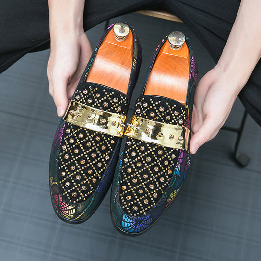 Stylish Multicolor Men's Loafers with Golden Studs - PU Upper, Rubber Sole, Low-Top Design - Perfect for Formal Events, Parties, and Weddings, Wedding Shoes | Elegant Men's Footwear | Decorative Golden Studs SHOWLU FASHION STORE