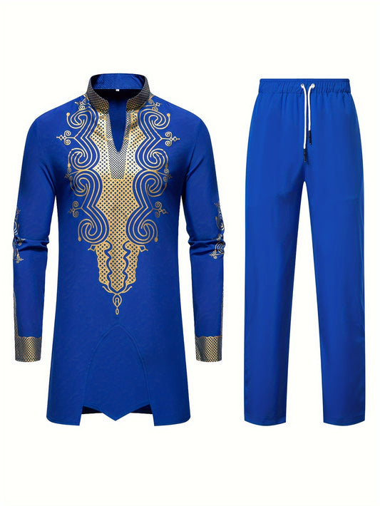 Men's Casual Striped Long Sleeve Robe Set - Polyester, Machine Washable, Stand Collar