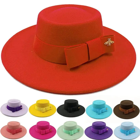 Bow Tie Fedora Hat Winter Round Bumpy Surface Flat Top Bow Tie Elastic Band Men's and Women's Red Jazz Hat Fedora - SHOWLU FASHION STORE