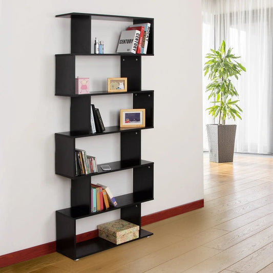 Taupe Shadow Home & Garden HOMCOM Wooden S Shape Bookcase 6 Shelves Storage Display Home Office