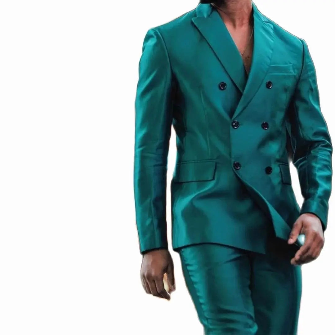 Showlu Fashion Store 0 Latest Design Shiny Jacket Pants Double Breasted Peak Lapel Men Suits Terno Masculino Tuxedo Groom Wedding Prom Party