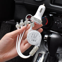 Diamond-Embedded One-to-Three Plug Multi-Functional Car Recharger