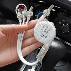 Diamond-Embedded One-to-Three Plug Multi-Functional Car Recharger