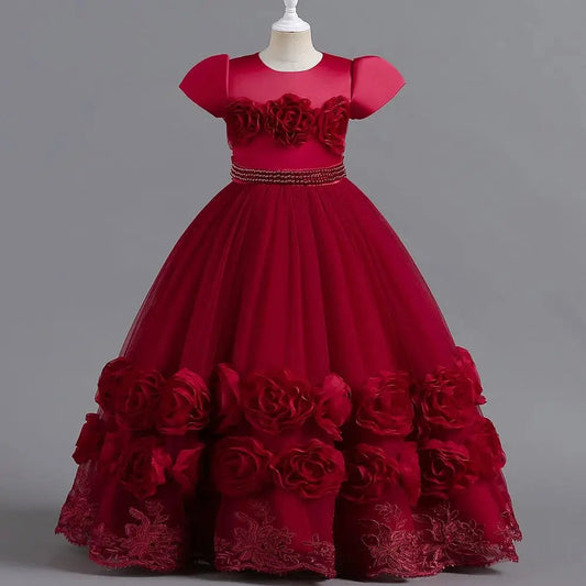 Puffy Flower Girls Dress Children Christmas Costume Kids Pageant Party Bridesmaid Dresses For Girl Princess Wedding Ball Gown - SHOWLU FASHION STORE