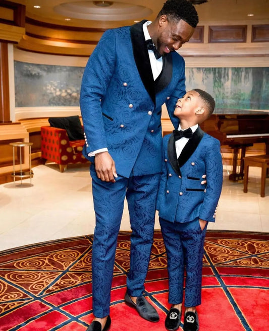 Blue Groom Suits For Wedding Tuxedos Black Velvet Collar Men Birthday Party Formal Outfits Sets Attire (Jacket +Pants))