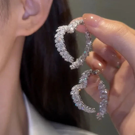 Korean Style Light Luxury Heavy Industry Love Niche Design Full of Zircon Leaves High-end Earrings for Women Jewelry. SHOWLU FASHION STORE
