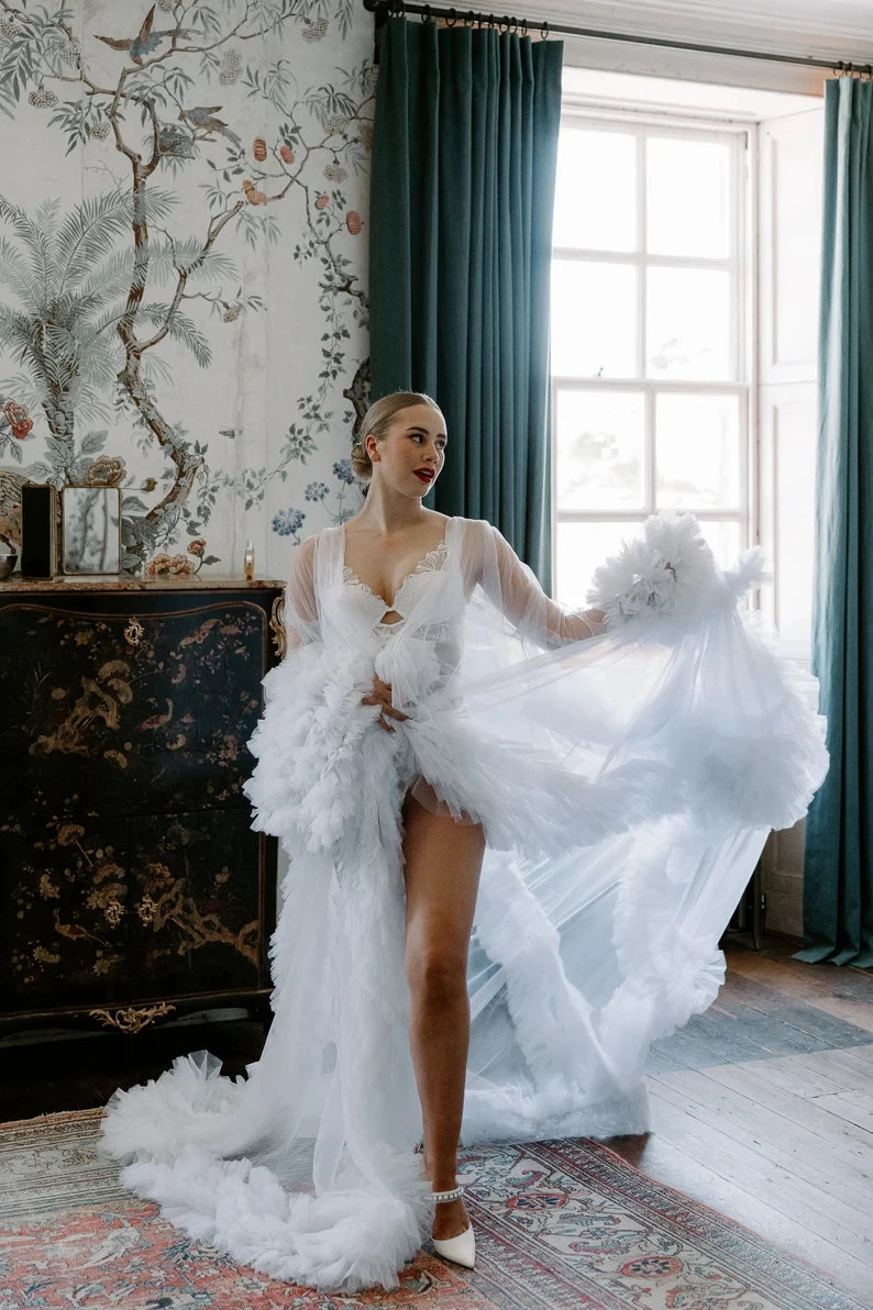 Ruffles Boho Bride Robe And Nightgown Customized Bridal Gowns Photo shoot Maternity Dressing Gown for Photography SHOWLU FASHION STORE