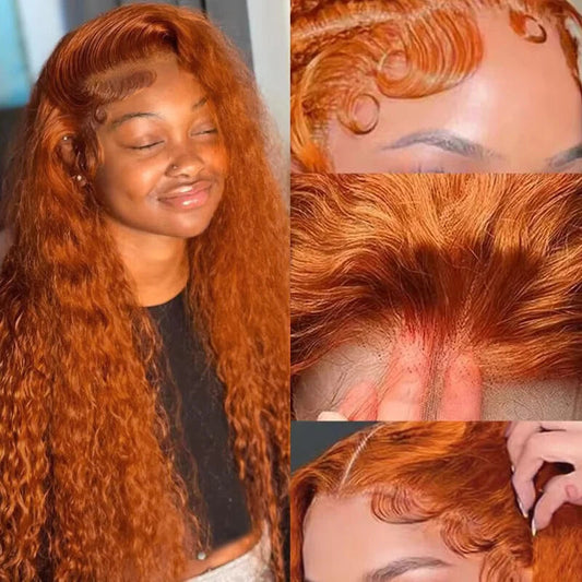 Ginger Orange Water Wave #350 Colored 13x6 13x4 Transparent Lace Front Wig Human Hair for Women Deep Curly Wigs Pre Plucked SHOWLU FASHION STORE