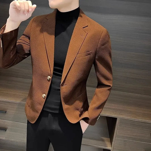 Plaid Men's Suit Jackets Coat Single Breasted Male Blazer Party Classic Original Fashion 2024 Simple Fashionable New in Casual
