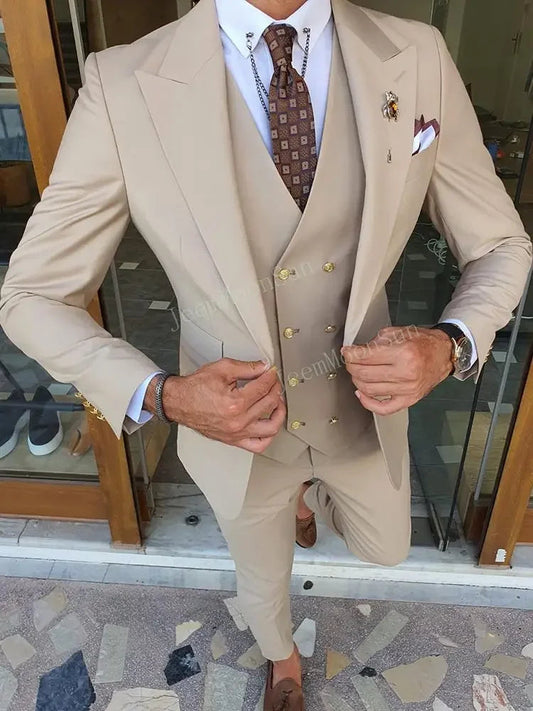 3 Pieces New White Men's Suit 2023 Peak Lapel Slim Fit Casual Tuxedos Groom Tailor Made Terno Masculino (Blazer+Pants+Vest) SHOWLU FASHION STORE