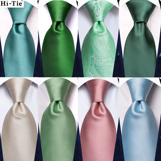 Hi-Tie Green Mint Solid Silk Wedding Tie For Men Handky Cufflink Gift Mens Necktie Fashion Designer Business Party Dropshiping SHOWLU FASHION STORE