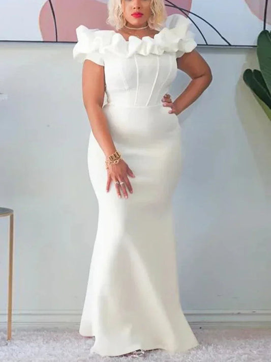 Elegant Women Long Evening Dresses Ruched Off Shoulder Slim Bodycon Mermiad White Dress Formal Party Wedding Guest Gown SHOWLU FASHION STORE