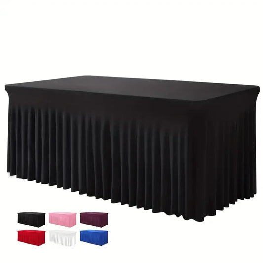 6ft, Rectangle Table Skirts, Polyester Fitted Table Covers, Black Table Cloth For 6 Ft Table With Skirt,Spandex Table Cover SHOWLU FASHION STORE