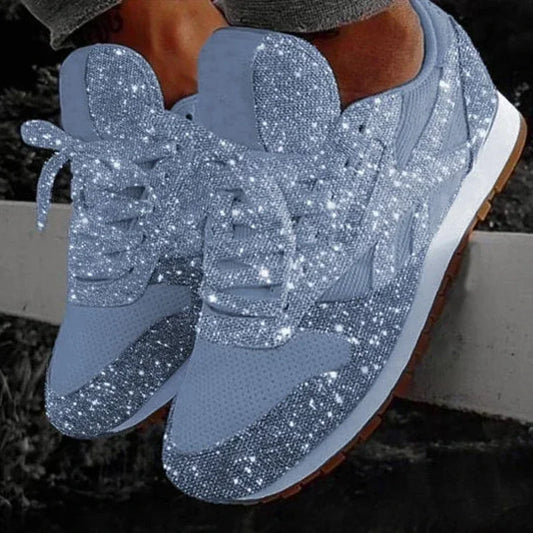 Women Flat Sneakers Casual Bling Vulcanized Shoes Women Mesh Lace Up Platform Plus Size Fashion Outdoor Woman Shoes