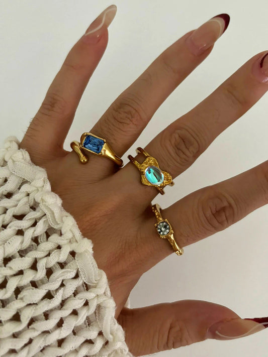 Peri'sbox Vintage Elegant Gold Plated Geometric Moonstone Zircon Rhinestone Open Rings for Women Party Daily Jewelry Waterproof SHOWLU FASHION STORE