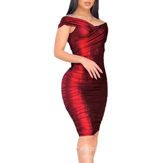 Sexy Solid Dress Women Slim Fit Wrap Hip Elegant for Party Prom