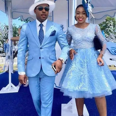 Showlu Fashion Store 0 Sky Blue Wedding Men Suits Peak Lapel 2023 Two Buttons Prom Costume Homme Terno Masculino Groom Blazer 2 Pcs(Jacket+Pant)
