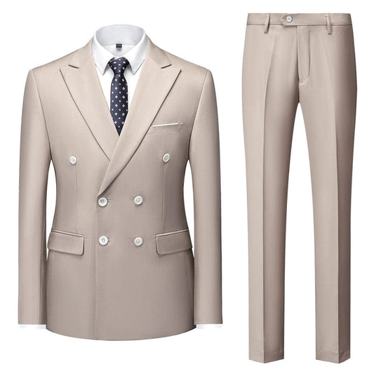 All Year Round Double Breasted Suit Men's Suits Sky Blue Silm Business British Style Suit Men Stage Activity Dress - SHOWLU FASHION STORE