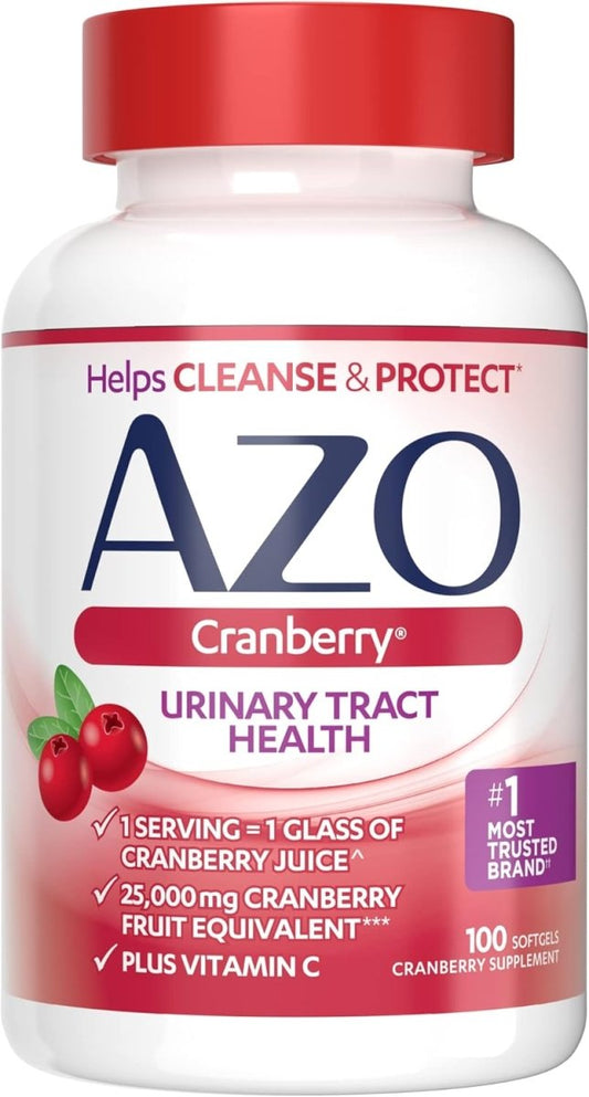 AZO Cranberry Supplement, Made with Concentrated Whole Fruit Cranberry Powder to Help Cleanse and Protect the Urinary Tract*, Sugar Free Cranberry Pills, Non - GMO, 100 Softgels - SHOWLU FASHION STORE
