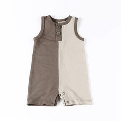 Baby boy romper sleeveless colorblock clothes front buttons opening baby overalls summer clothes short romper round neck - SHOWLU FASHION STORE
