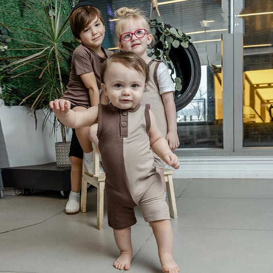 Baby boy romper sleeveless colorblock clothes front buttons opening baby overalls summer clothes short romper round neck - SHOWLU FASHION STORE