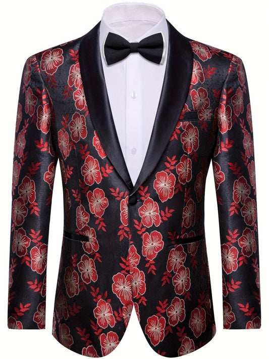 Black Red New Style Jacket Casual Jacquard Button Blazer Shawl Lapel Suit Jacket For Wedding 1pc Suit - SHOWLU FASHION STORE