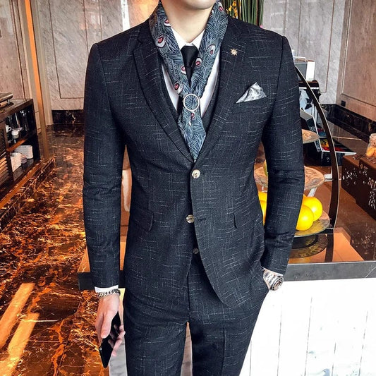 Boutique (Blazer + Vest + Trousers) Italian Style Elegant and Fashionable Business Men's Gentleman Striped Formal Suit 3 - piece - SHOWLU FASHION STORE