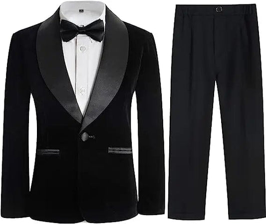 Boys Velvet Blazer Jacket Pants Bowtie 3PCS Photograph Suit Kids 1Year Birthday Dress Children Wedding Performance Evening Set - SHOWLU FASHION STORE