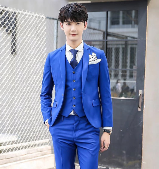 British Pink Suit Three - Piece Suit Men's Slim Fit Solid Color Casual Suit Business Groom Wedding Suit Men - SHOWLU FASHION STORE