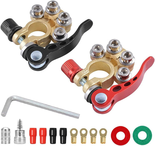 Car Battery Terminal Connectors, 2 Pcs 4 Way Quick Release Disconnect Car Battery Terminal for SAE/JIS Type A Posts, Compatible With Cars, Vans, Trucks and More - SHOWLU FASHION STORE