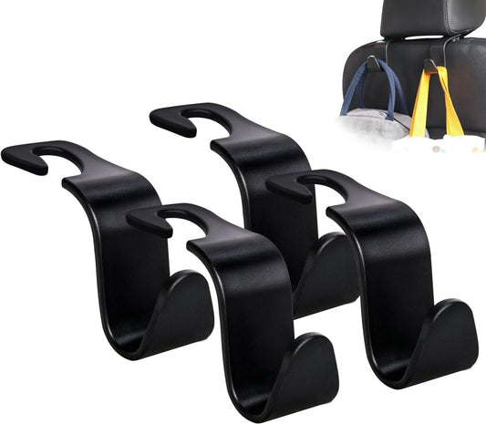 Car Seat Headrest Hook 4 Pack Hanger Storage Organizer Universal for Handbag Purse Coat fit Universal Vehicle Car Black S Type - SHOWLU FASHION STORE