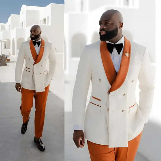 Corduroy Fashion Men Wedding Suits Shawl Lapel Double Breasted Tuxedos Groom Party 2 Pcs Blazer Pants Party Customized Suit - SHOWLU FASHION STORE