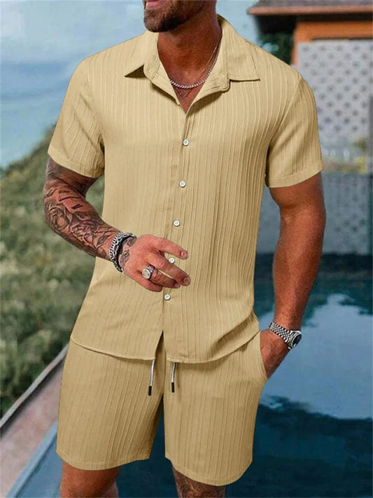 Cotton - Linen Striped Shirt Set - SHOWLU FASHION STORE