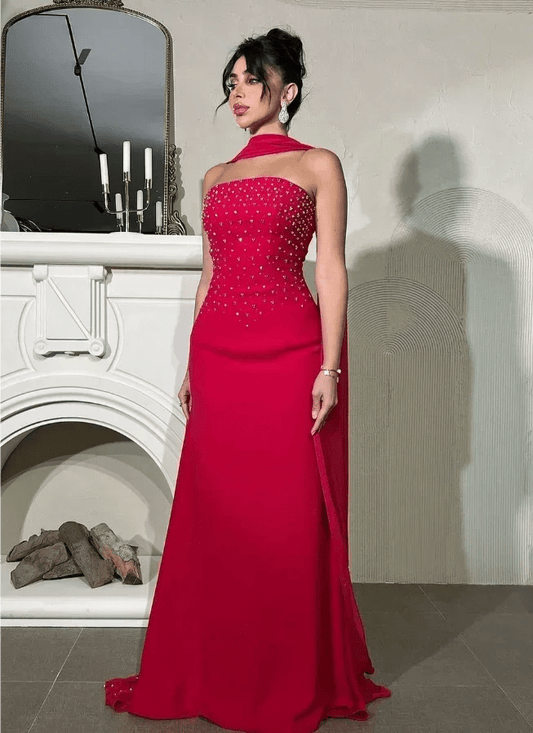 Customized Sleeveless Beaded Floor - length Evening Dresses Gown Esses Vestidos De Mujer Elegantes Para Fiesta 2024 - SHOWLU FASHION STORE