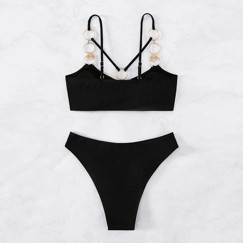 Elegant Two - Piece Hollow Metal Ring Bikini - SHOWLU FASHION STORE