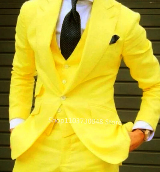 Fashion Men Leisure Boutique Business Suits Solid Color Wedding Suit Formal Groom Tuxedos 3 Pcs Set Dress Blazer Vest Trousers - SHOWLU FASHION STORE