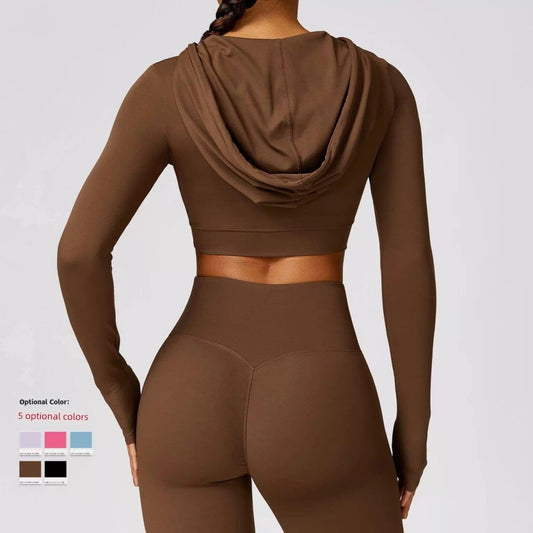 Fashion Spring Quick - Drying Long Sleeve Yoga Wear Training Outdoor Running Exercise T-shirt Hooded Workout Clothes Top without Chest Pad - SHOWLU FASHION STORE