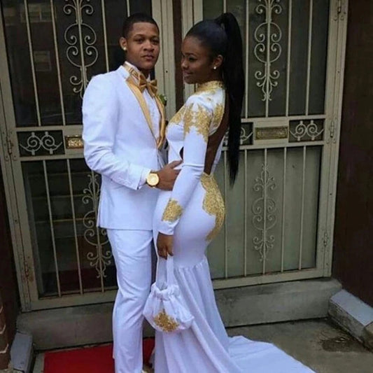 Fashion Wedding Men Suits Gold Lapel Tuxedo Groom Formal Wear Costume Homme 2 Piece Slim Fit Prom Party Blazer Set Jacket Pants - SHOWLU FASHION STORE