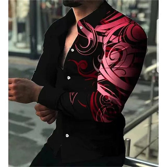 Fashionable Luxury Social Men's Shirts Lapel Shirts Casual Printed Long Sleeve Tops Men's Extra Large Clothing xs - 5xl - SHOWLU FASHION STORE