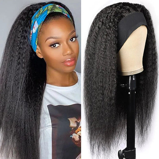 Kinky Straight Headband Wigs Remy Human Hair Wig Ready To Wear Brazilian Yaki Straight Headband Human Hair Wig for Women - SHOWLU FASHION STORE