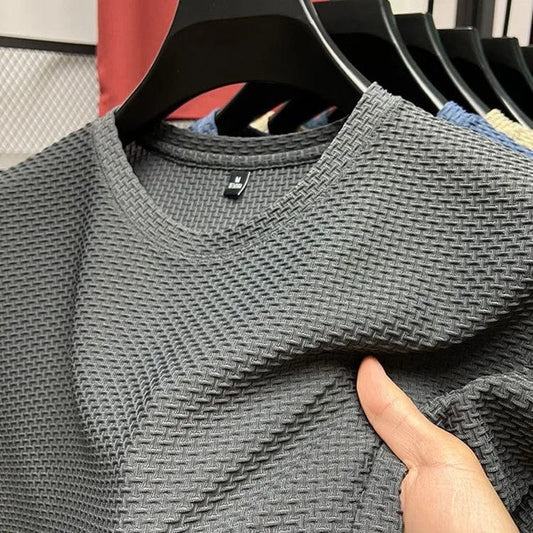 M - 5XL Summer New Men's Round Neck Short Sleeved T-shirt Wrinkle Resistant And Breathable Top Texture Fabric Leisure Versatile - SHOWLU FASHION STORE
