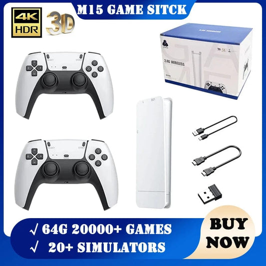 M15 Game Stick Mini TV Handheld Game Console Wireless Gamepads Video Game 64G 20000+ Retro Game HD Output Two - player for PS1 Etc - SHOWLU FASHION STORE