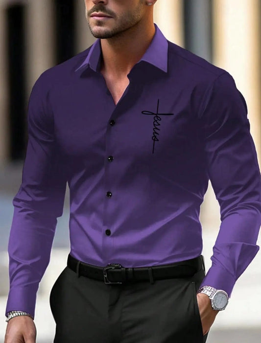 Men's Business Casual Printed Long Sleeve Shirt Formal Button Up Shirt Fall Winter Spring Summer Cuffed Long Sleeve Blue S, M, L - SHOWLU FASHION STORE