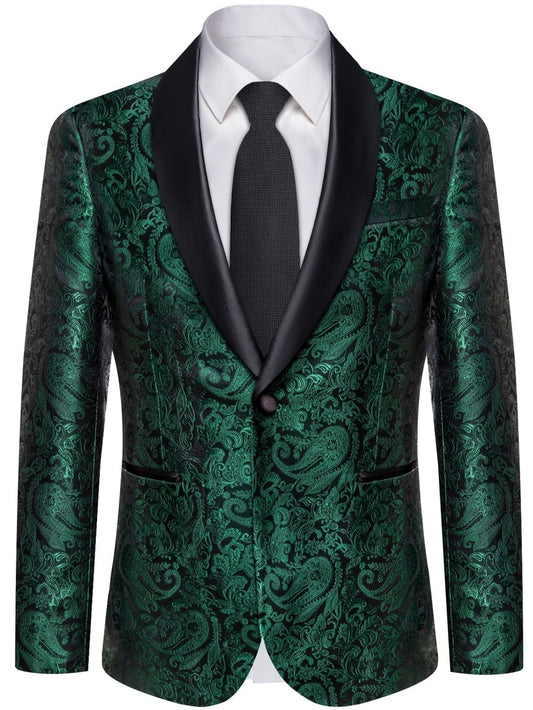 Men'S Elegant Paisley Suit Set with Tie and Cufflinks - 4pcs Polyester 100% Slim Fit Wedding Prom Jacket, All - Season Lapel Collar, Regular Fit, Woven Fabric, Button Detail - SHOWLU FASHION STORE